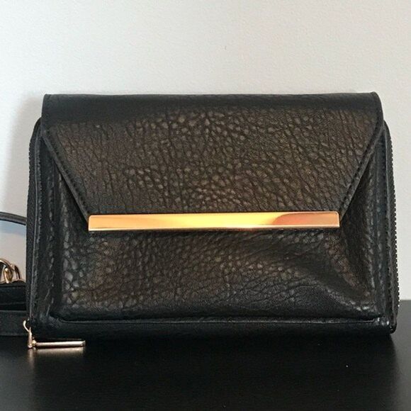 Madison West Black Convertible Clutch Crossbody Bag Purse With Gold Accents - Picture 1 of 6